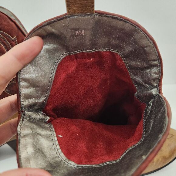 Brown and Burgundy Heeled Boots - Picture 7 of 11